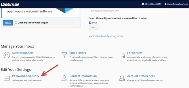 Cách thay đổi password email Imexpharm