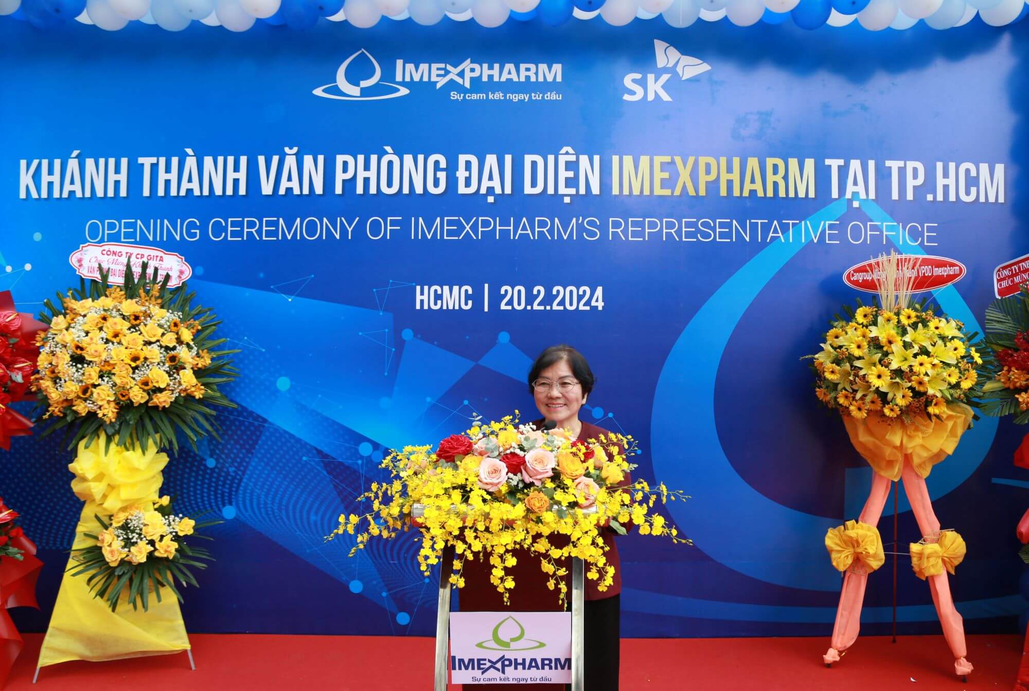 Thầy thuốc nhân dân, Dược sĩ Trần Thị Đào, Tổng giám đốc Imexpharm phát biểu tại lễ khánh thành văn phòng đại diện TP.HCM